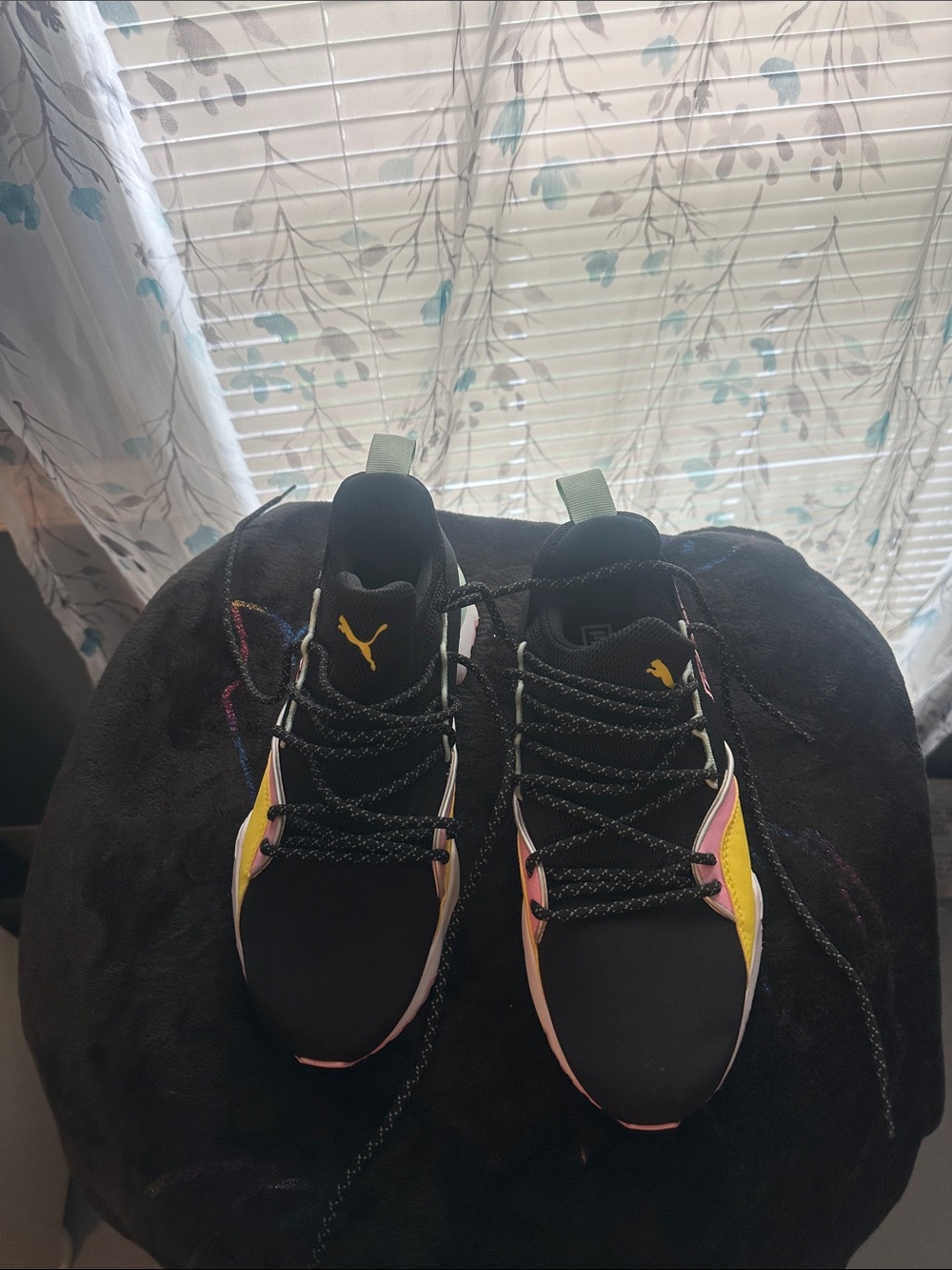 Puma Black Sneakers with Yellow and Pink Accents